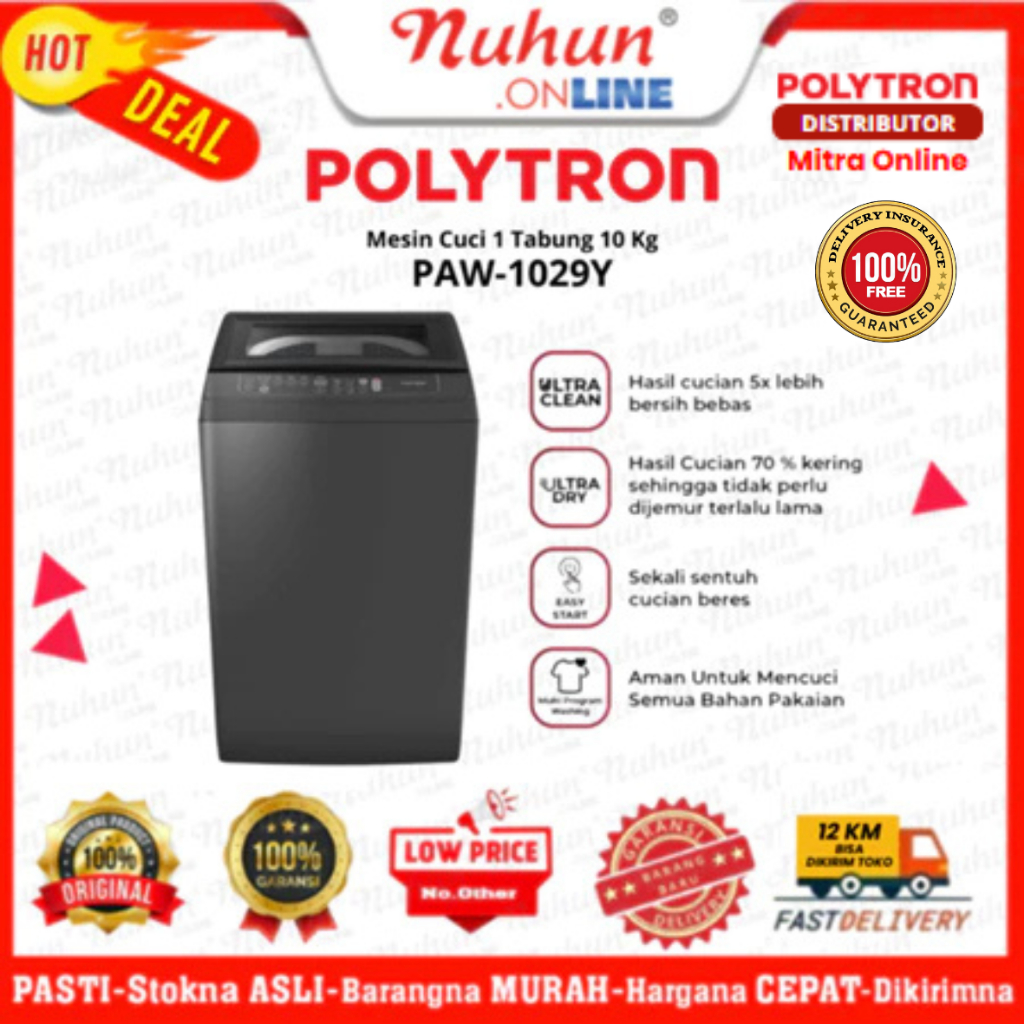Polytron Mesin cuci 1 tabung 10 kg  PAW-1029Y