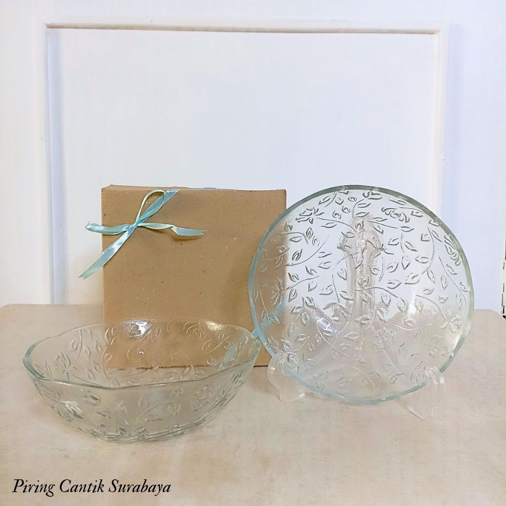 Mangkok Kaca Emboss Daun – Hadiah Hampers Estetik