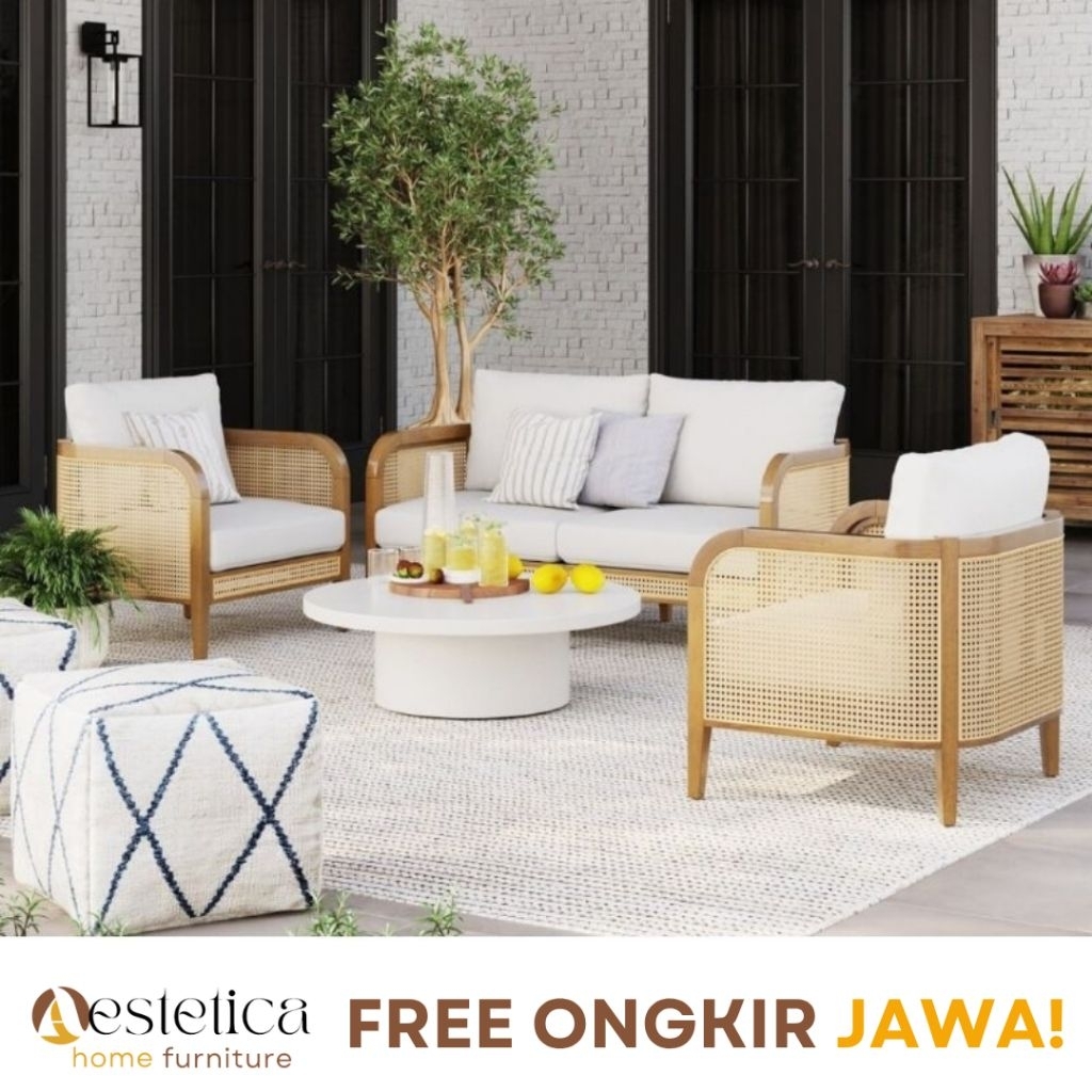 (FREE ONGKIR) PREMIUM KURSI TAMU ROTAN KAYU JATI ESTETIS / SOFA KAYU JATI / SOFA ROTAN By Aestetica 