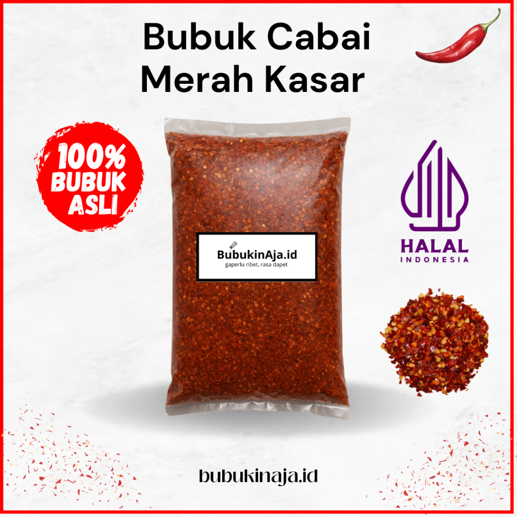 

Bubuk Cabe Merah Kasar Asli 100gr 250gr 500gr Pedas Gurih Original