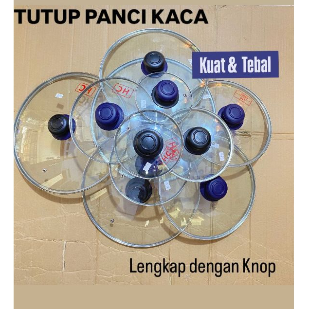 Tutup Panci Kaca tebal + Knop Satu Set, Tipe Ring G (ada kaki) Termurah