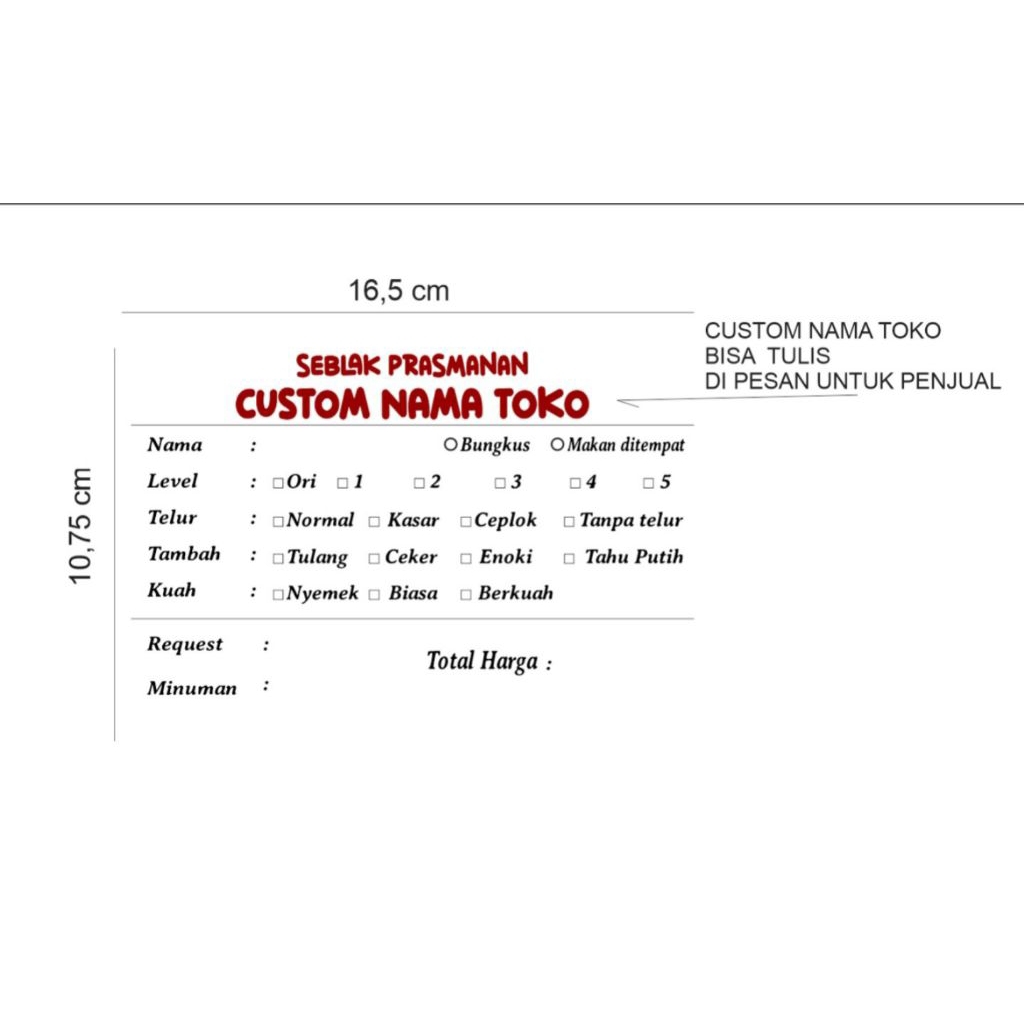 

Nota Order Seblak Prasmanan Versi 1/4 HVS