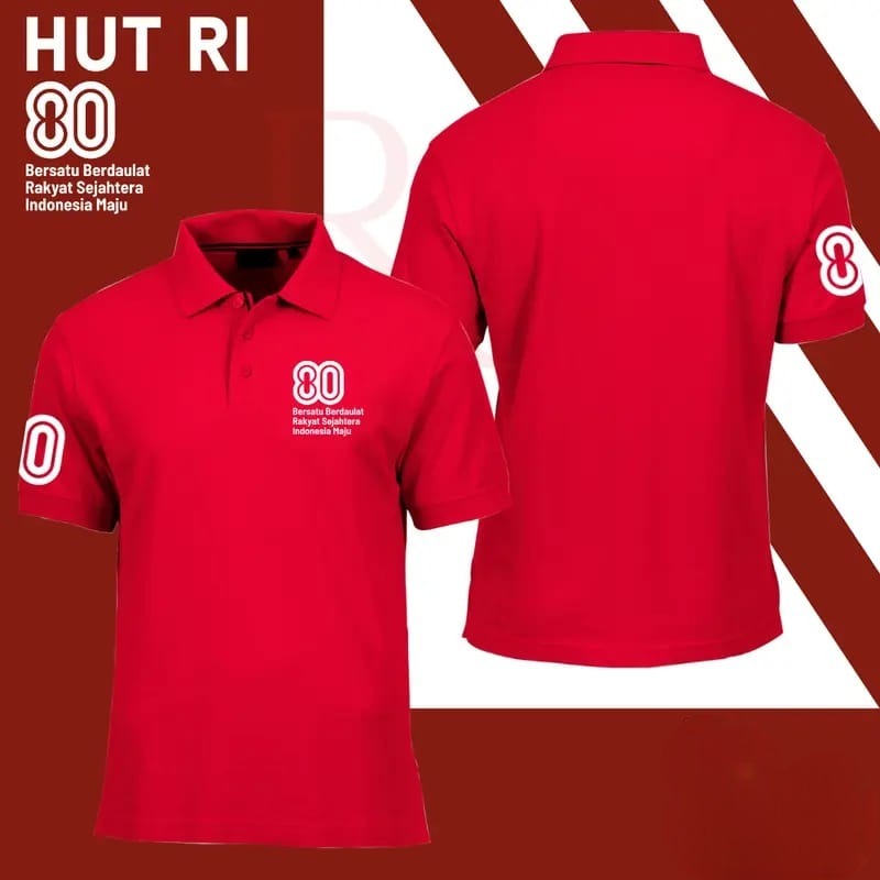 Kaos polo t-shirt atasan pria wanita motif kemerdekaan Republik Indonesia ke 80 th keren termurah
