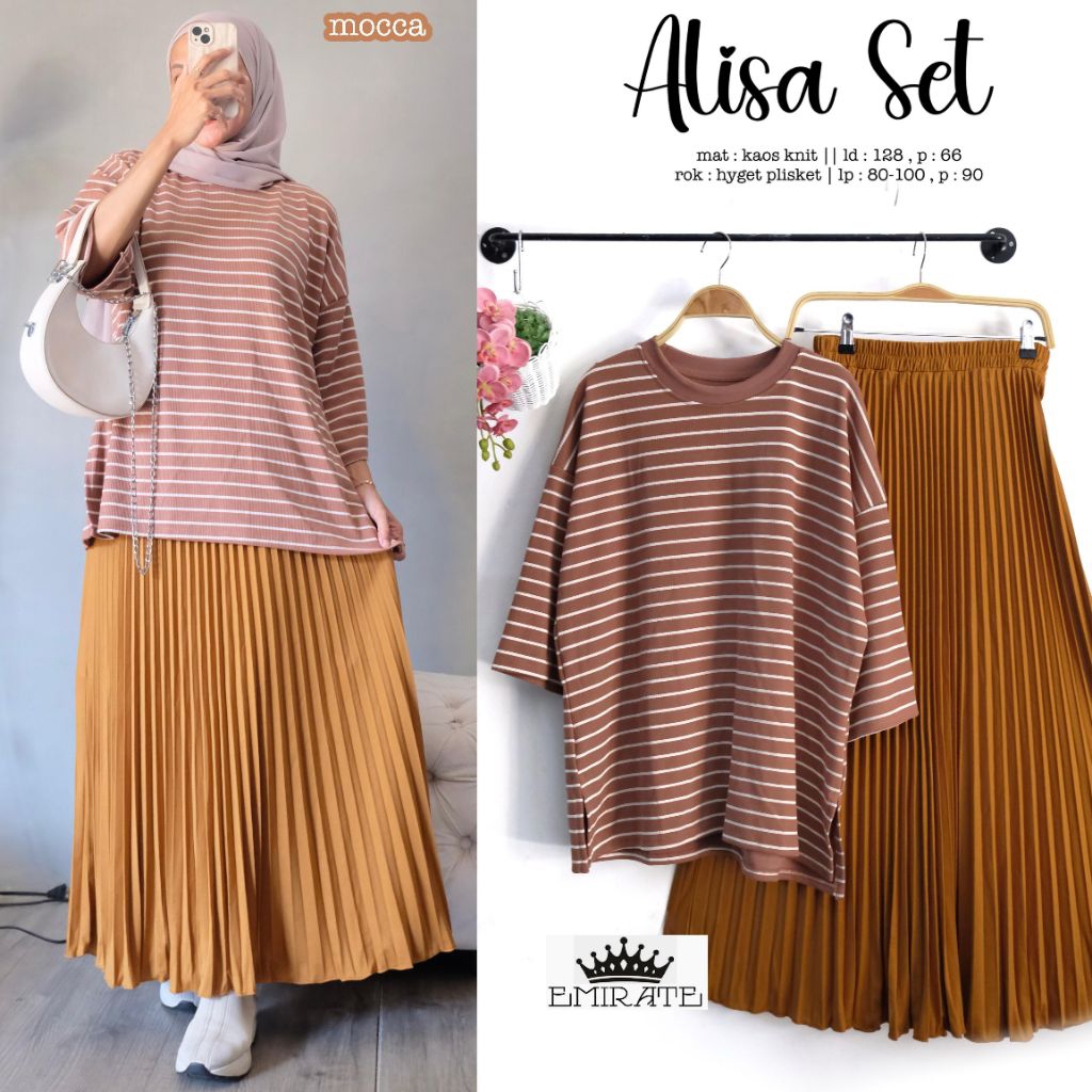ALISA SETELAN LONG TUNIK ROK PLISKET by EMIRATE