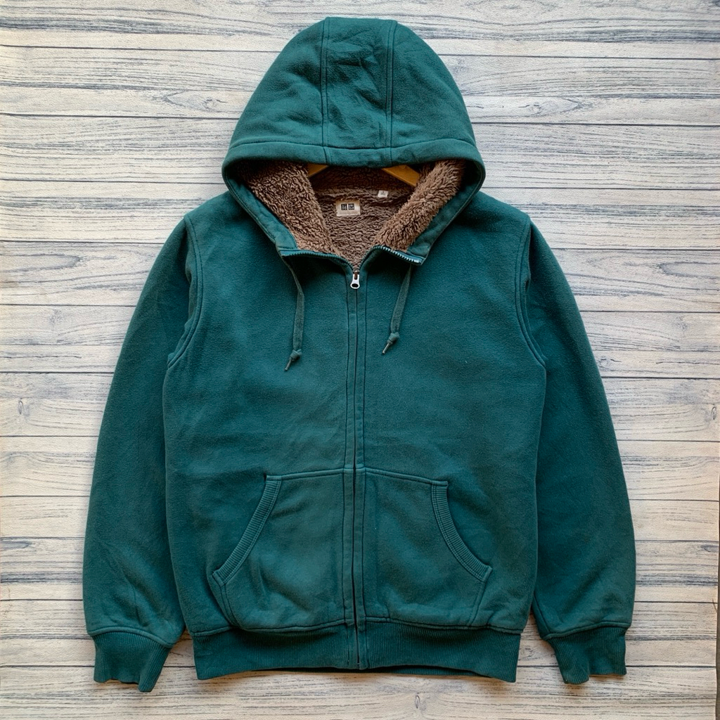 zip hoodie uniqlo sherpa hijau