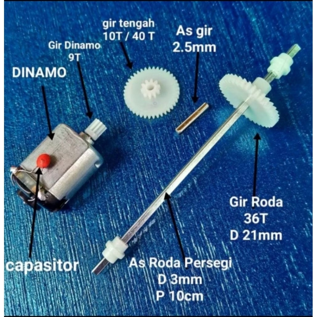 pket lengkap gear + dinamo untuk tamiya/mobil rc