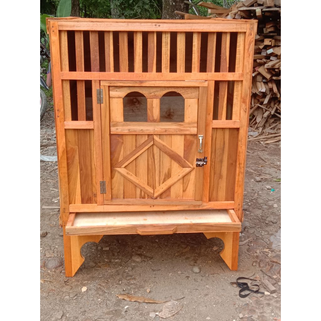 Kandang Ayam 1 Pintu Model Pintu Minimalis Bahan Kayu Jati Mahoni UK 70×70×70cm
