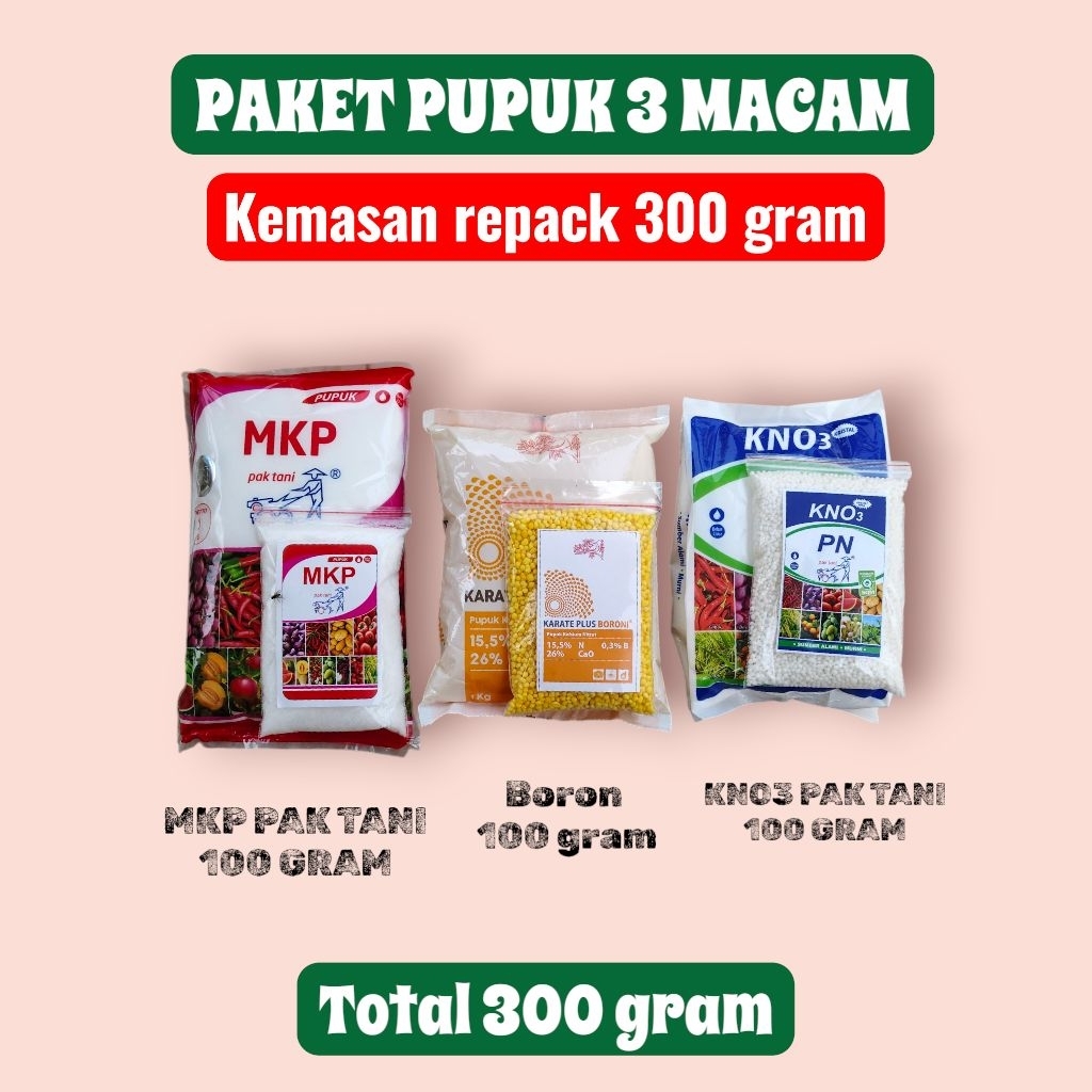 PAKET HEMAT PUPUK 300 GRAM PUPUK BUAH SAYUR MKP PAK TANI KNO3 PAK TANI BORONI