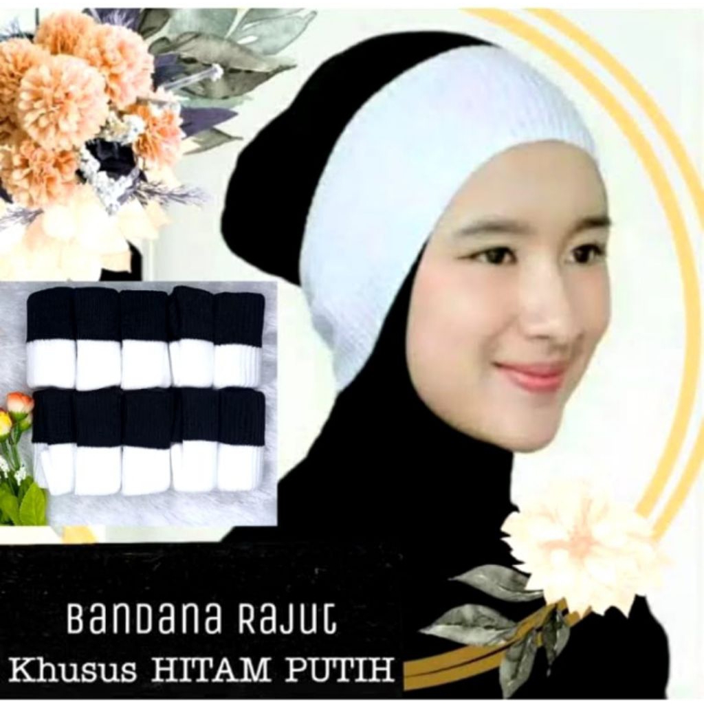 10pcs ciput rajut 2 warna hitam putih bandana rajut hitam putih ciput hitam putih