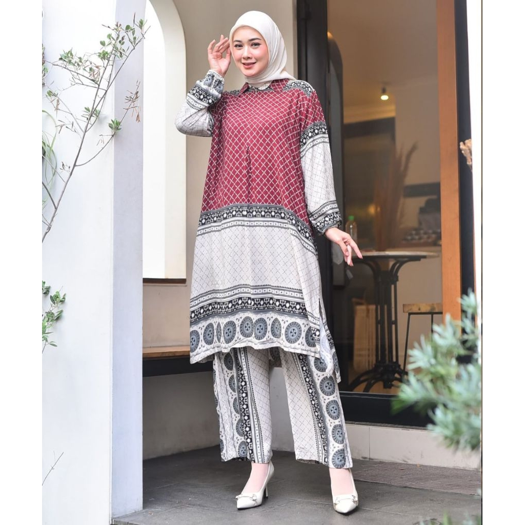 SETELAN TUNIK CELANA KULOT/ONESET/ BAHAN RAYON VISCOS PREMIUM #SATUARAH#LD 112 cm