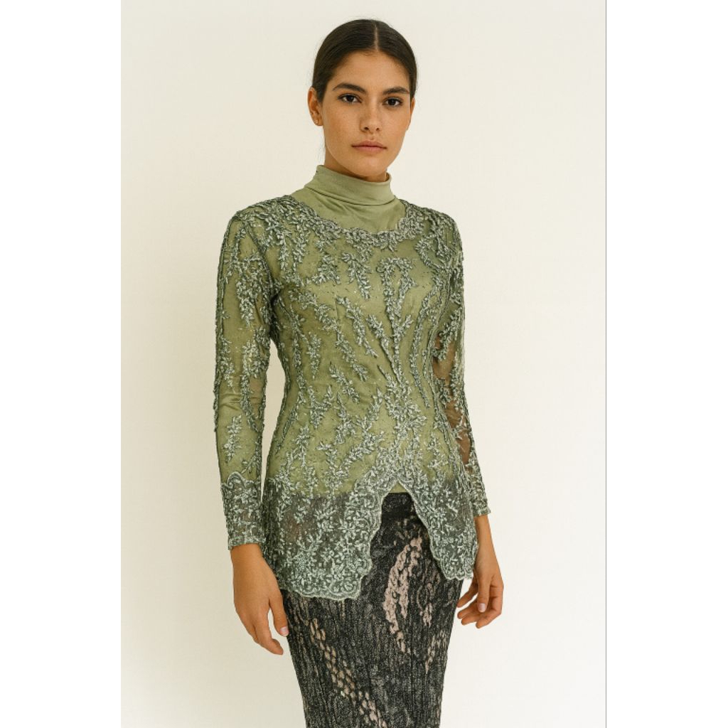 Kebaya Modern Tunangan Wisuda Hijau Sage Sabrina 383