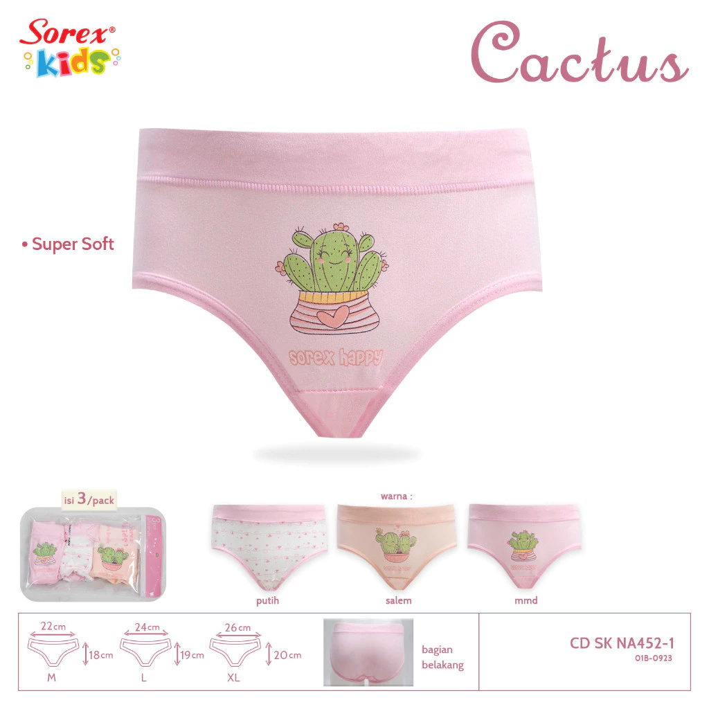 Dengan Isi ( 12 Pcs ) CD Sorex Kids 452 Cactus Girl Super Soft, Celana Dalam Anak Perempuan