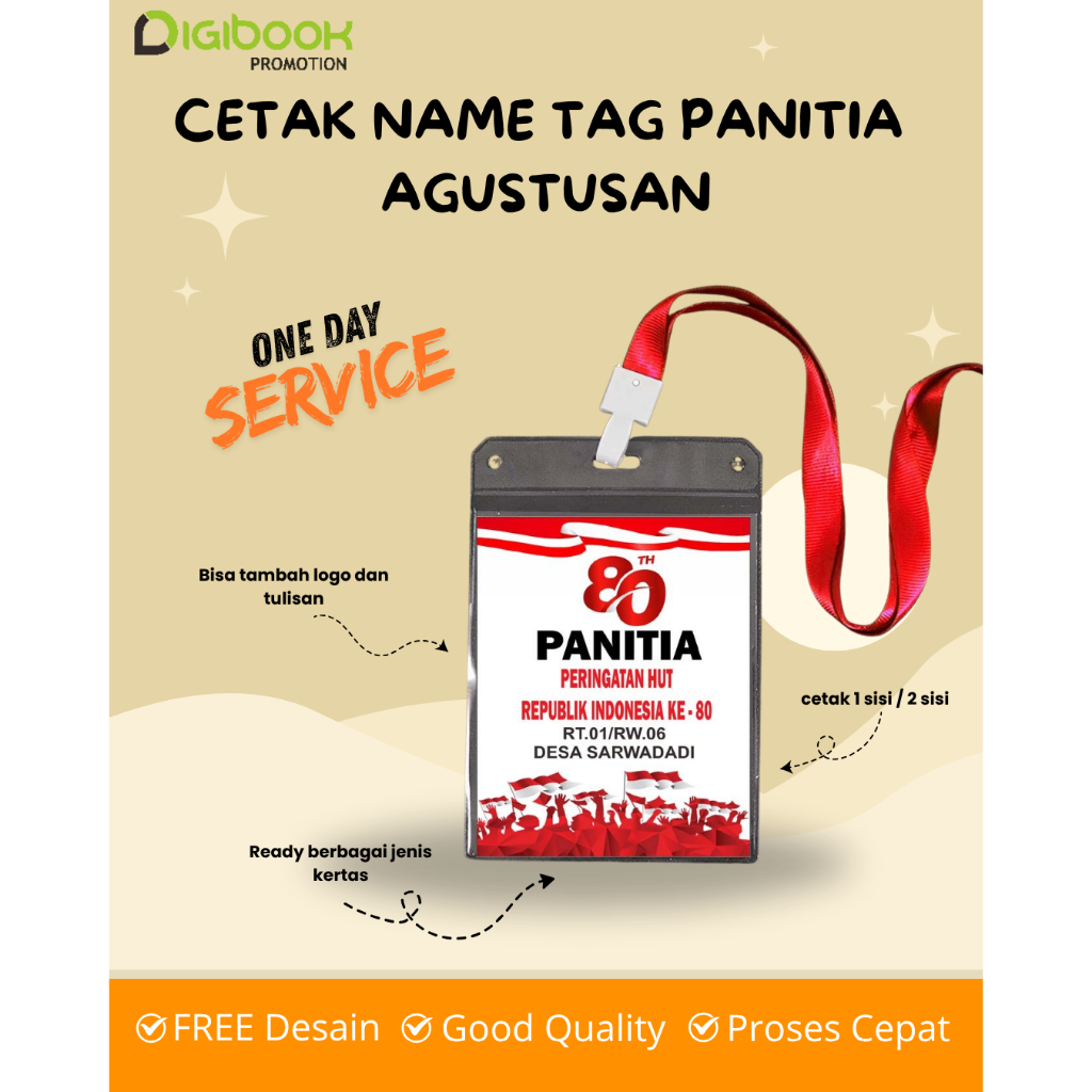 

Name Tag Panitia Dirgahayu 17 Agustus HUT RI, Id Card Kemerdekaan uk. B2 Plastik+Tali