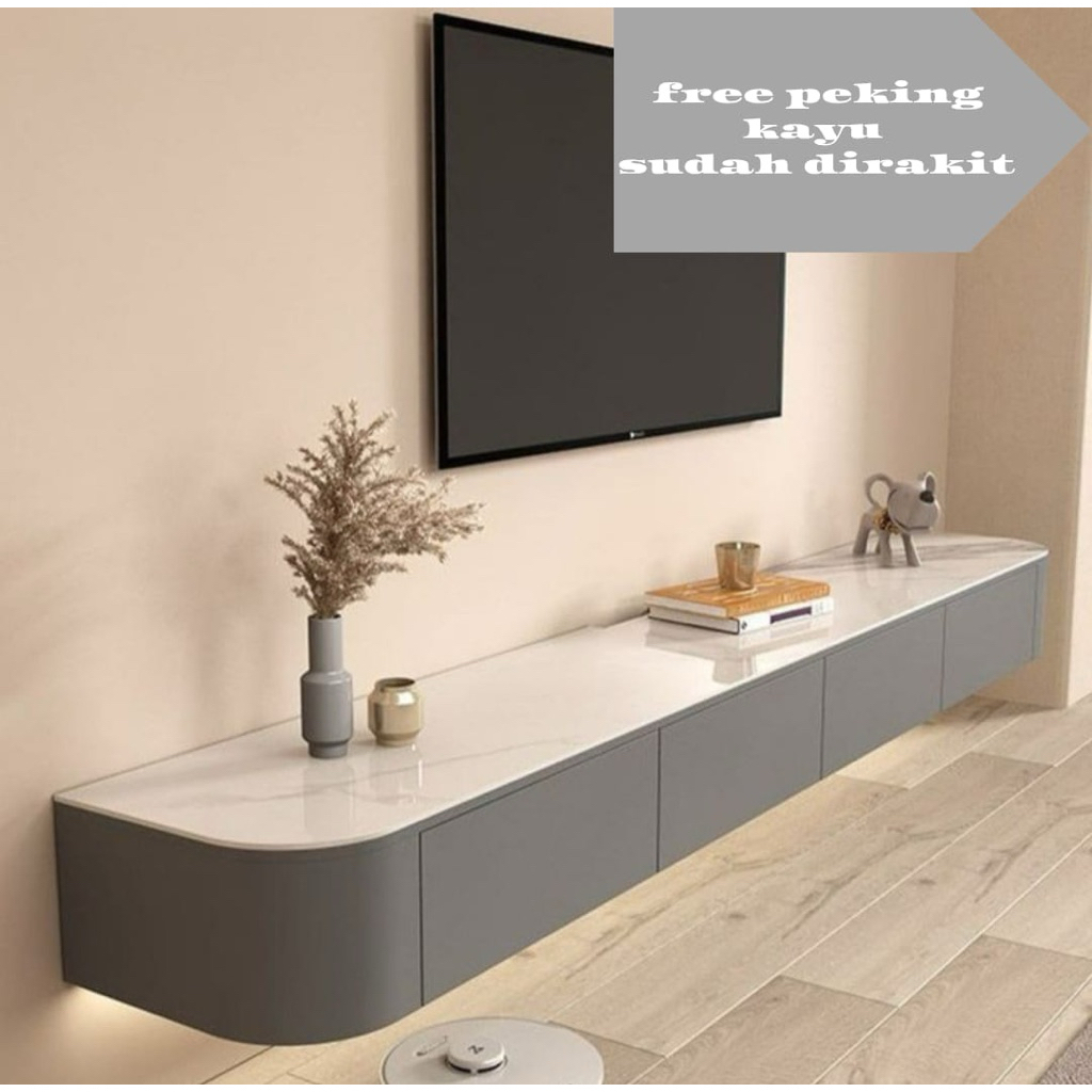 Meja Tv Minimalis Modern Gantung motif marmer