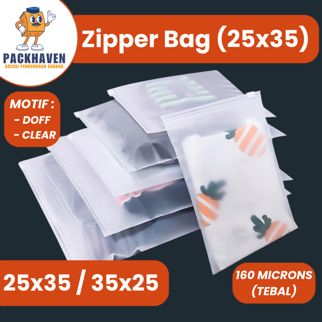 [25x35 / 35x25] Zipper Bag PackHaven Doff / Clear/ Potrait Landscape /Travel Pouch/ Tas Resleting