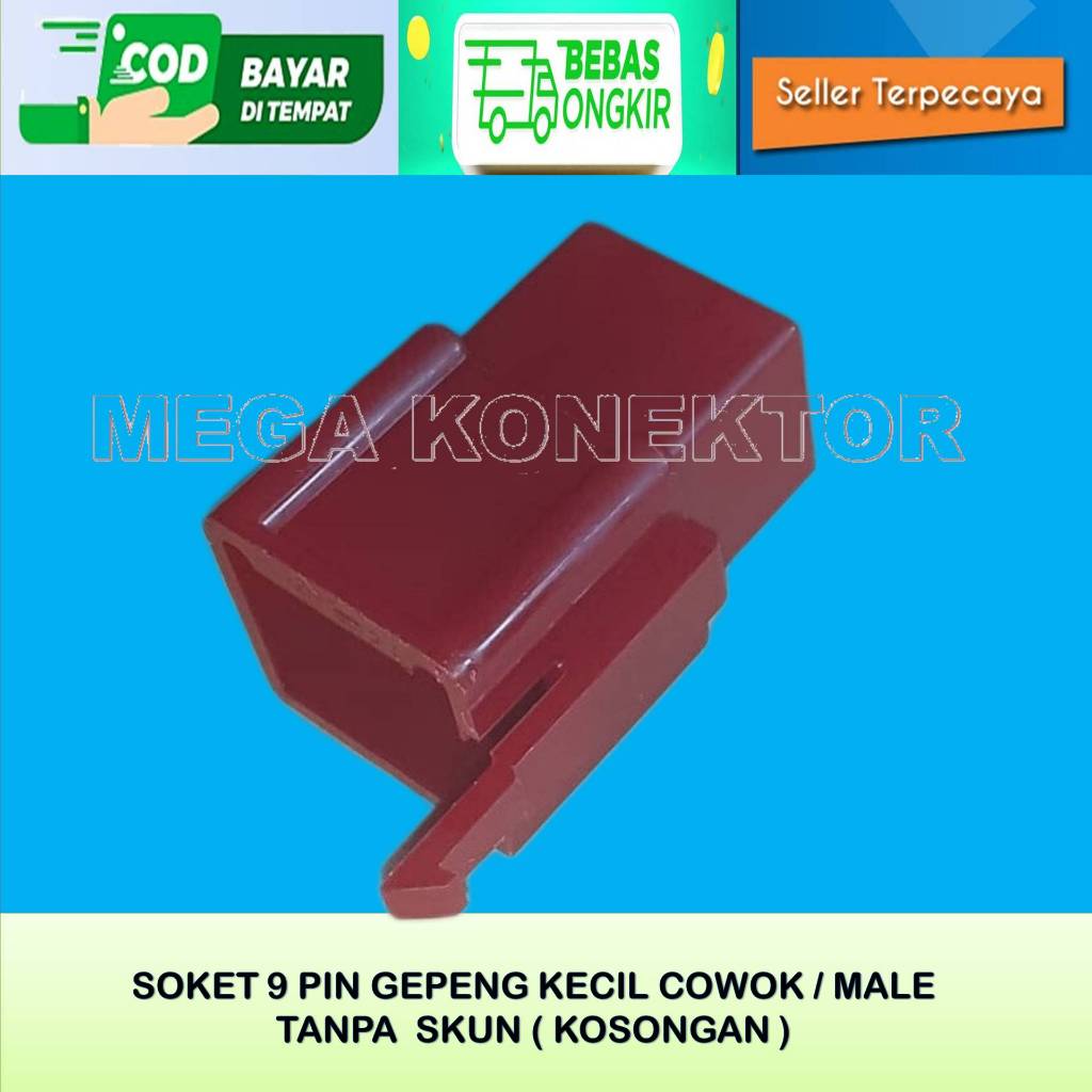 SOKET KABEL MOTOR 9 PIN KECIL  MALE MERAH KOSONGAN -SOKET–SOKET KABEL–9 PIN- SOKET–SOKET 9 PIN NYLON