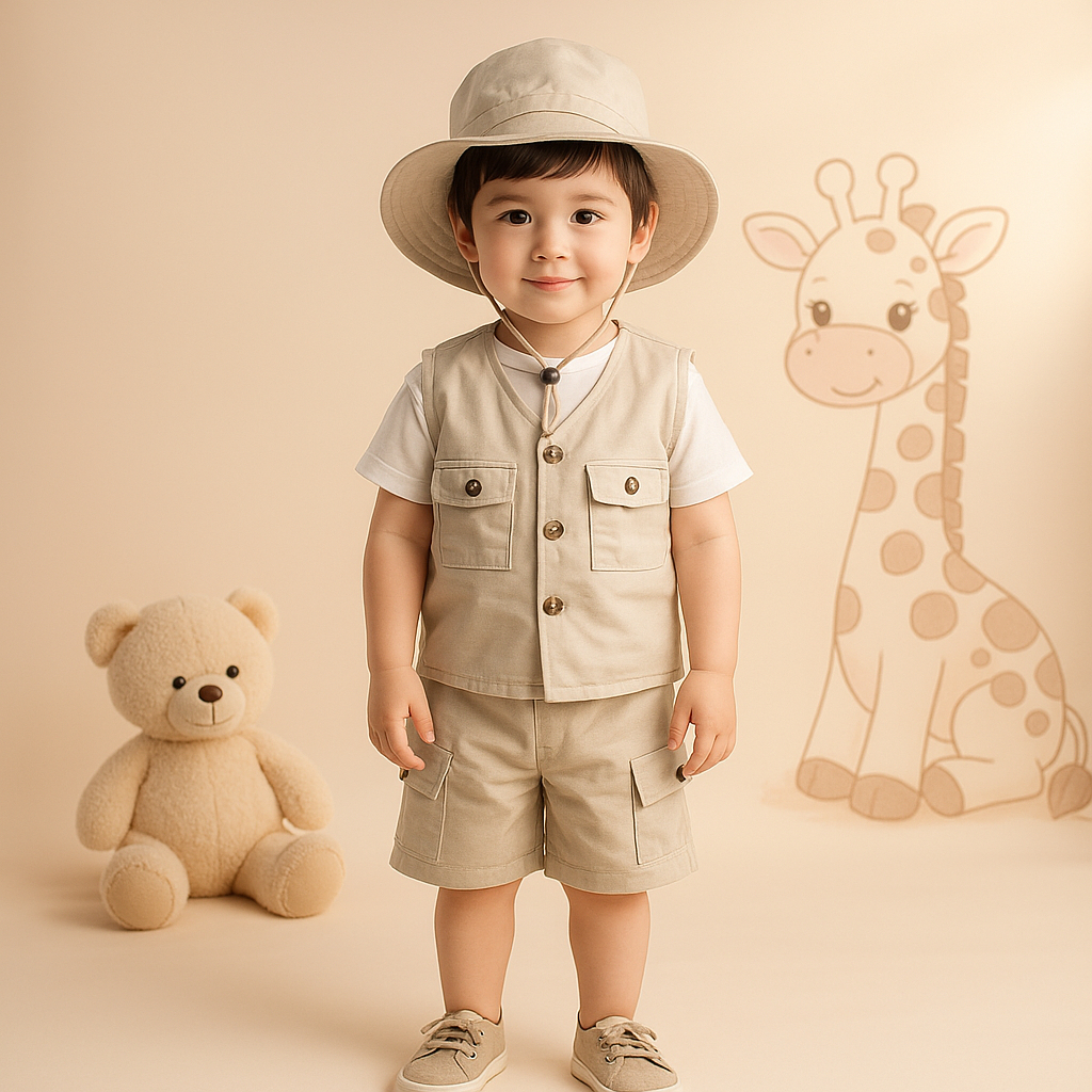 Setelan Baju Safari Anak & Bayi Unisex | Rompi Petualang Laki-laki & Perempuan | Outfit Zoo Style