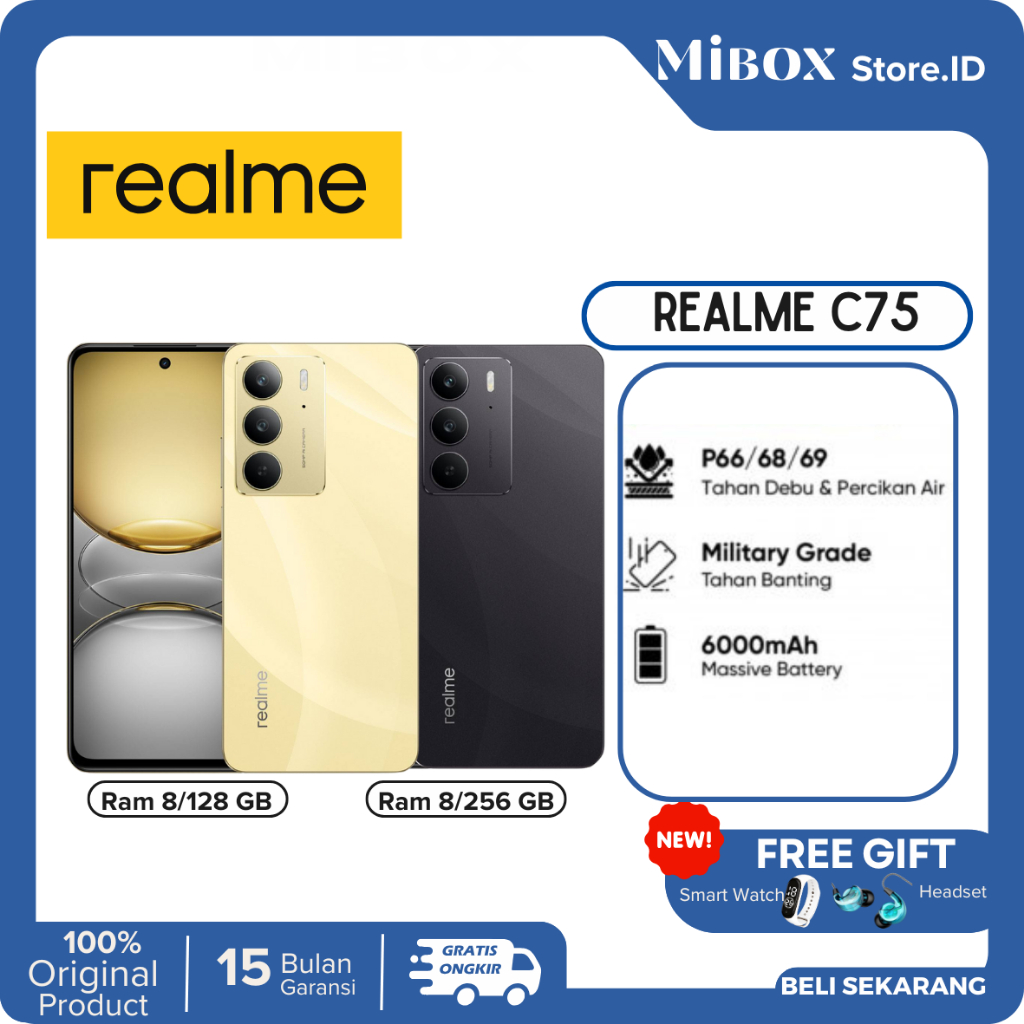 Realme C75 NFC RAM 8/128GB & 8/256GB Garansi RESMI,Mediatek Helio G92 Max,6000 mAh