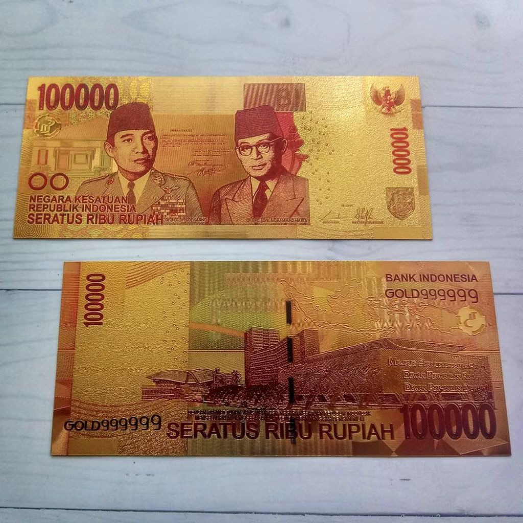 Souvenir Uang 100 Ribu Gold Foil Indonesia | Replika Koleksi Bung Karno