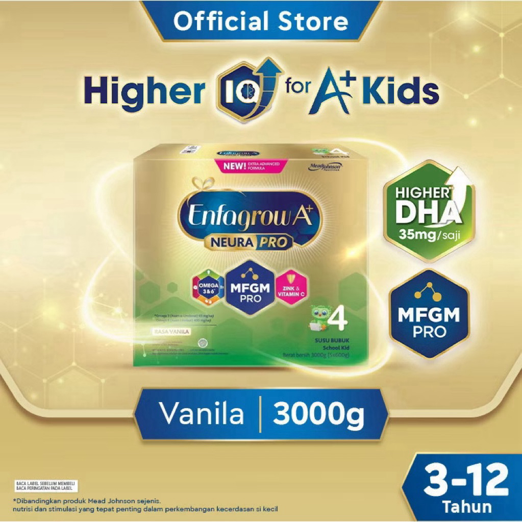 

TERMURAH !! Enfagrow A+ 4 Susu Formula Anak 3 - 12 Tahun vanilla 3000 gr