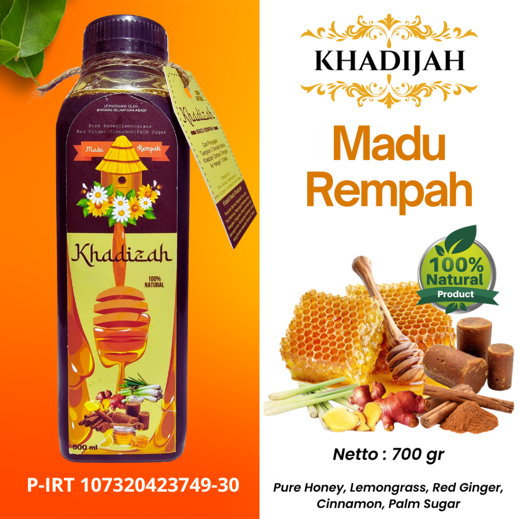 

Madu Rempah Herbal Jahe Merah, Sereh, Kayu Manis, Gula Aren 100% Natural Khadijah