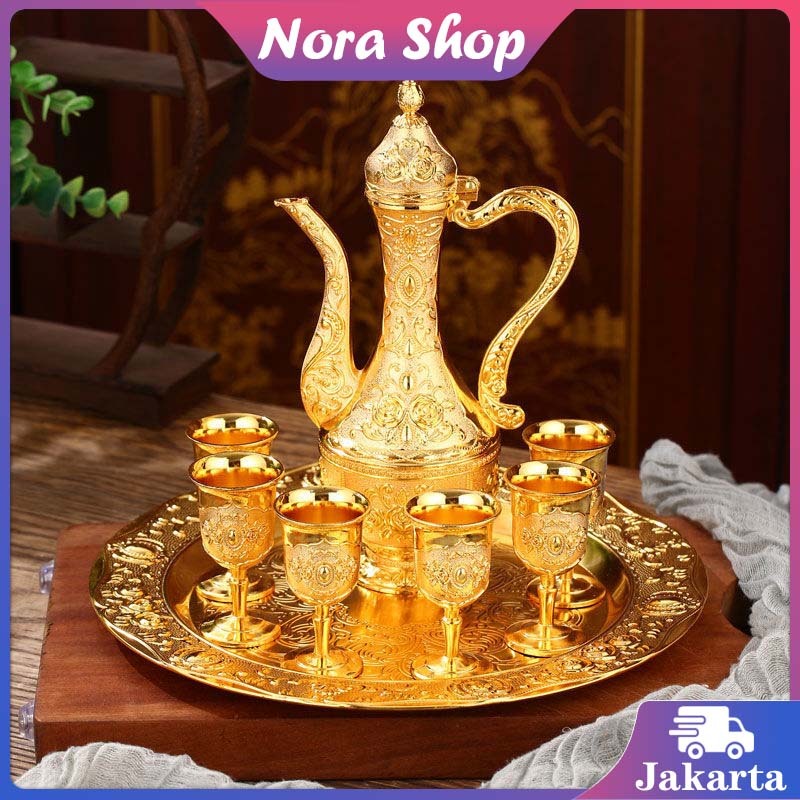 Set Teko Arab Emas / Kualitas Tinggi 8 Buah Set / Teko +Cangkir Teh + Piring