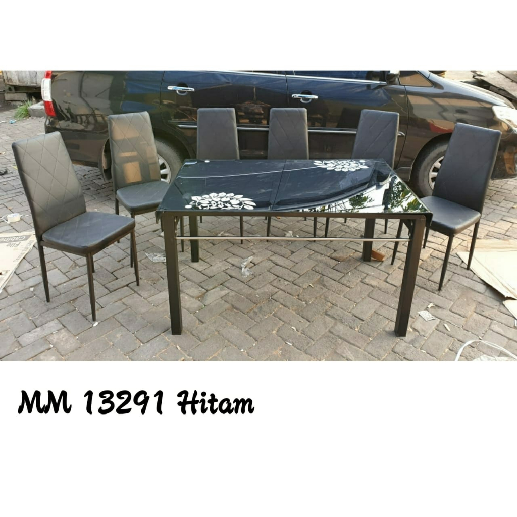 Meja Makan Besi Set Kaca 6 Kursi- Meja Makan Minimalis MM-13291