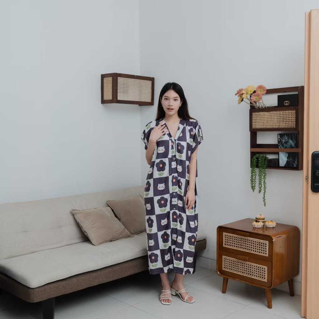 Daster viral korean style / daster rayon jumbo / new dress motif random / atasan dress variasi leher