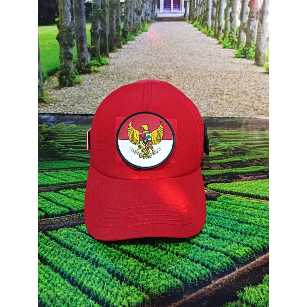 Topi 17 Agustusan Garuda Indonesia Bulat Warna Merah Double Mess Velcro Bisa Dipasang Copot BKS