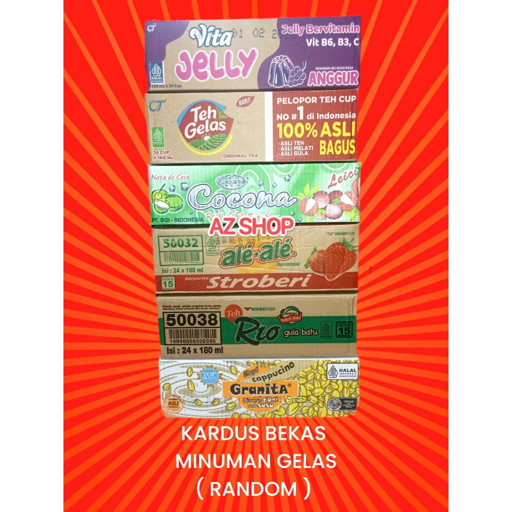 KARDUS BEKAS MINUMAN GELAS RANDOM ( 150 - 180 ML )