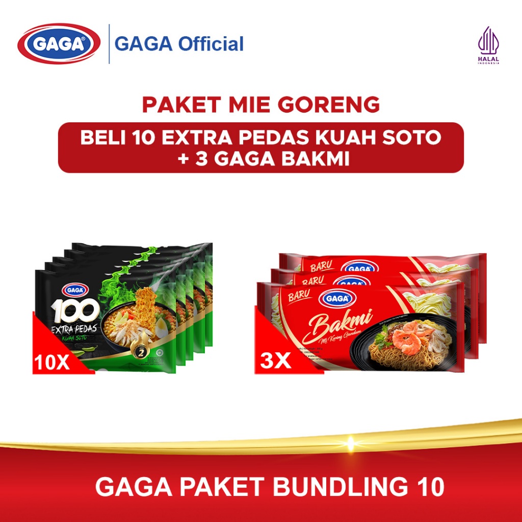 

Gaga 100 Extra Pedas Kuah Soto 10 pcs + GAGA Bakmi 3 pcs (GG187)