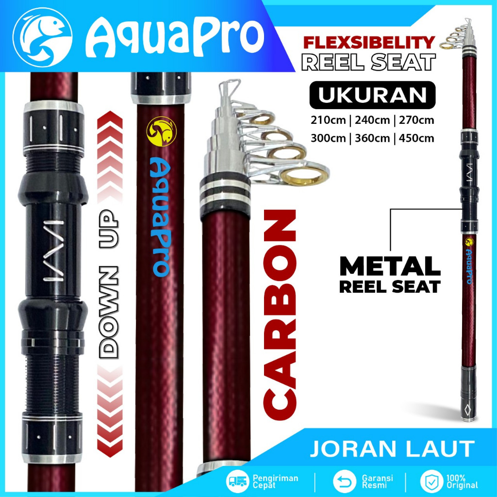 TERLARIS Aquapro Joran Laut Carbon Telescopic Merah Metal Reel Set Joran Pancing Portable Fleksibel