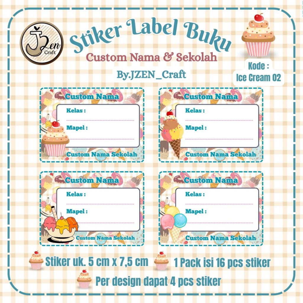 

By.JZEN_Craft - Stiker Custom Nama - 1 PACK ISI 16 PCS |Stiker Buku Pelajaran|Stiker Custom Nama Sekolah