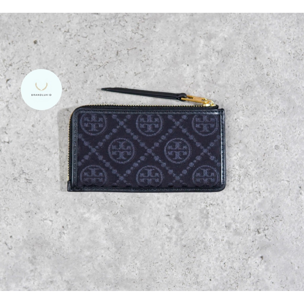 Tory Burch Monogram Jacquard Zip Card Wallet in All Black