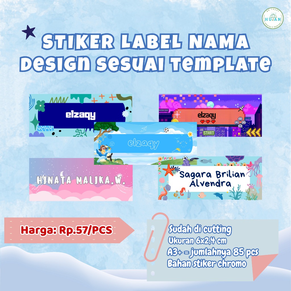 

Stiker Nama Custom / Label Nama Uk 6x2,5cm Tahan Air