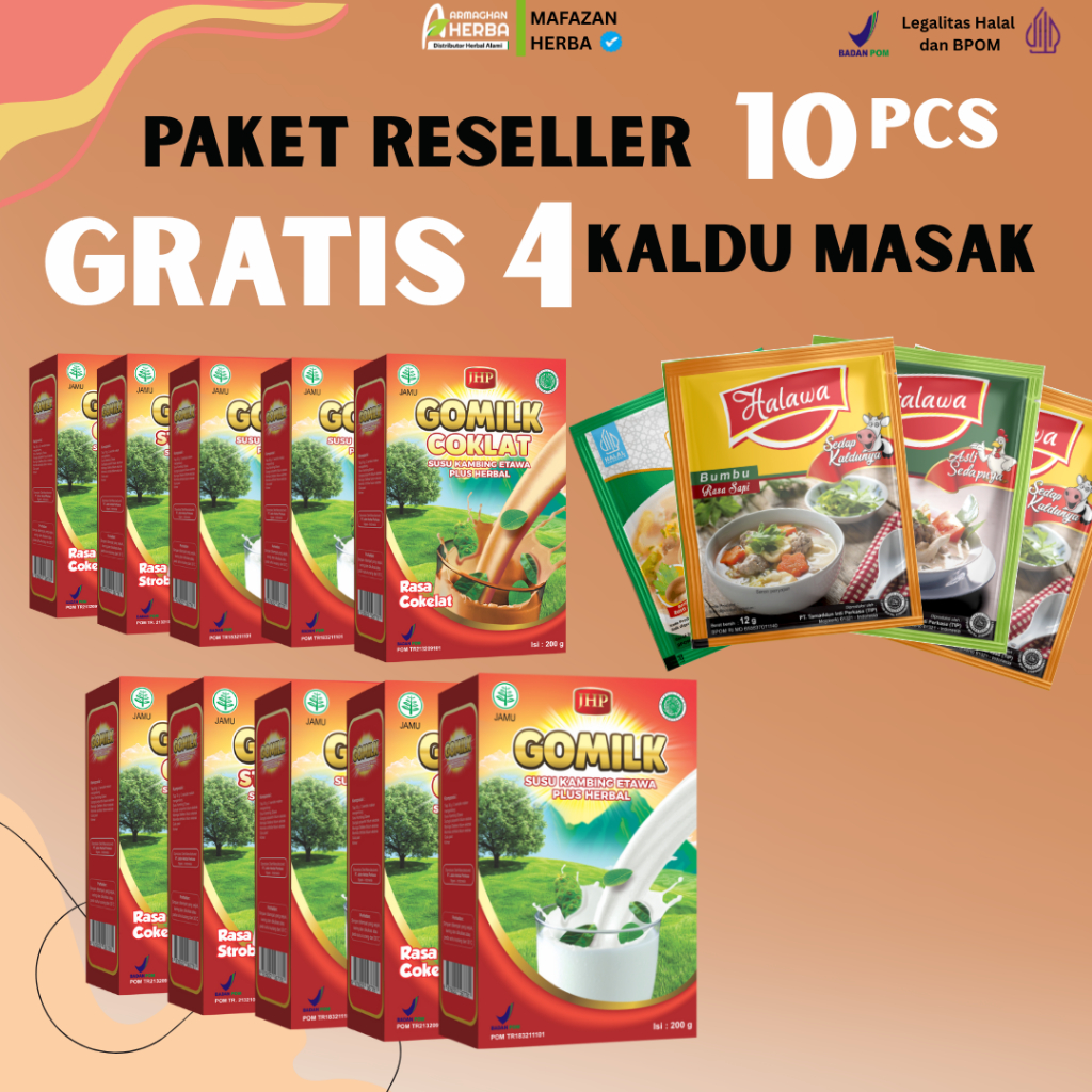 

[PAKET RESELLER] [GRATIS HADIAH][BELI 8 GRATIS 2] [EXPIRED LAMA] Susu Kambing GOMILK 200 gr