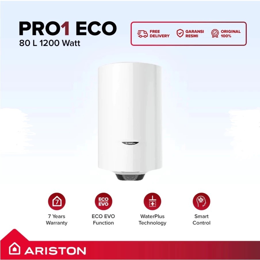 ARISTON Water Heater Pro1 Eco & PRO R - 50L, 80L, 100L Vertical Pemanas Air Listrik Efisien