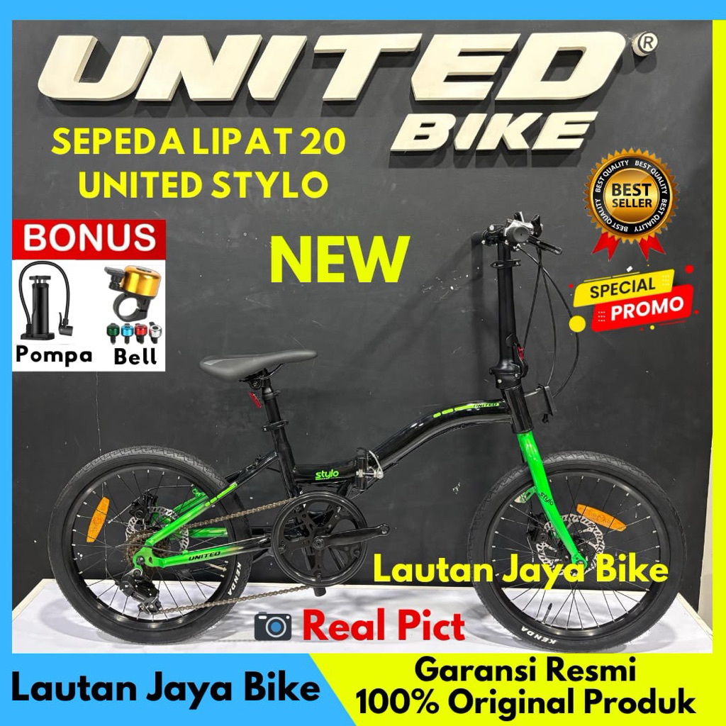 Sepeda Lipat 20 United Stylo Rem Discbrake Garansi Frame 5 tahun