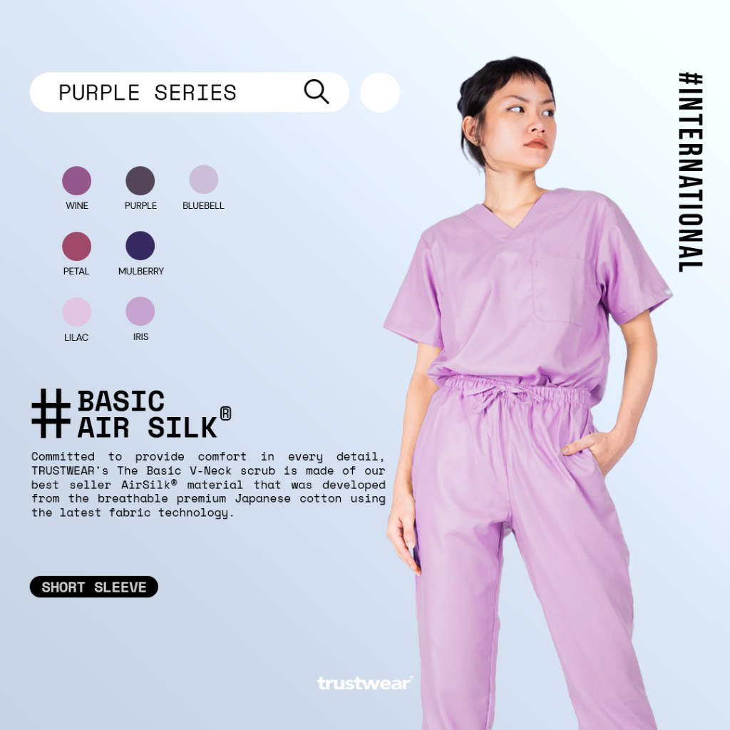 Doctor's Scrub/Set Baju Celana Jaga OKA OK Perawat/Dokter Lengan Pendek Purple Series [Export]