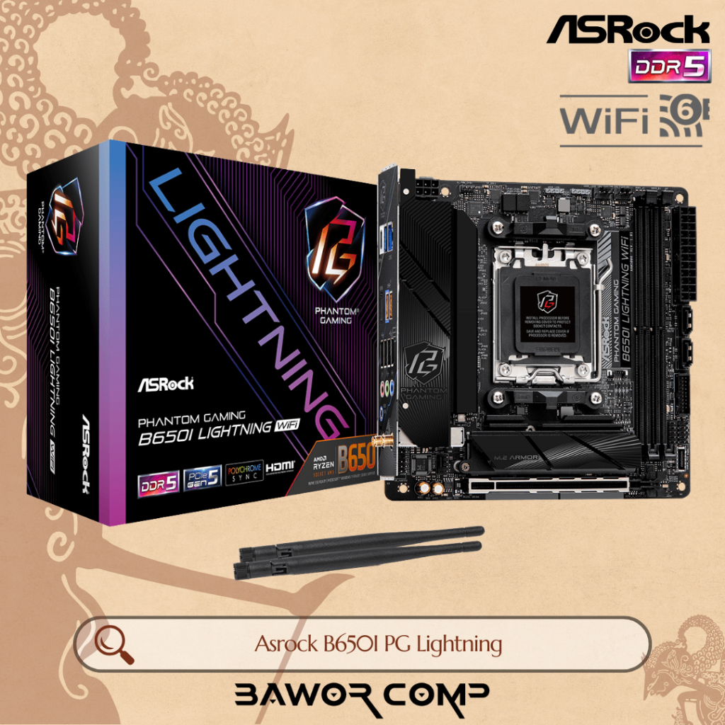 ASRock B650I PG Phantom Gaming Lightning WIFI - Mobo Socket AM5, AMD B650, DDR5, USB3.2 Type-C, SATA