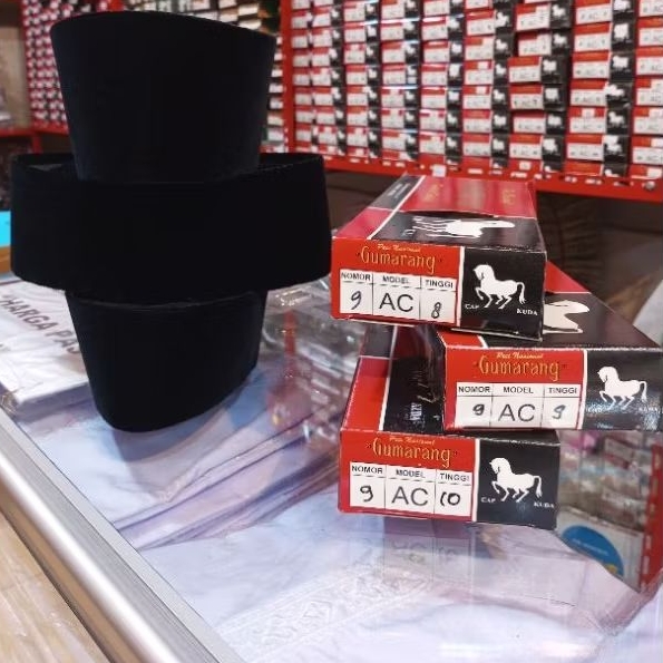 Peci Hitam Asli Minang Gumarang PREMIUM Lipat tinggi 8cm, tinggi 9cm, tinggi 10 cm