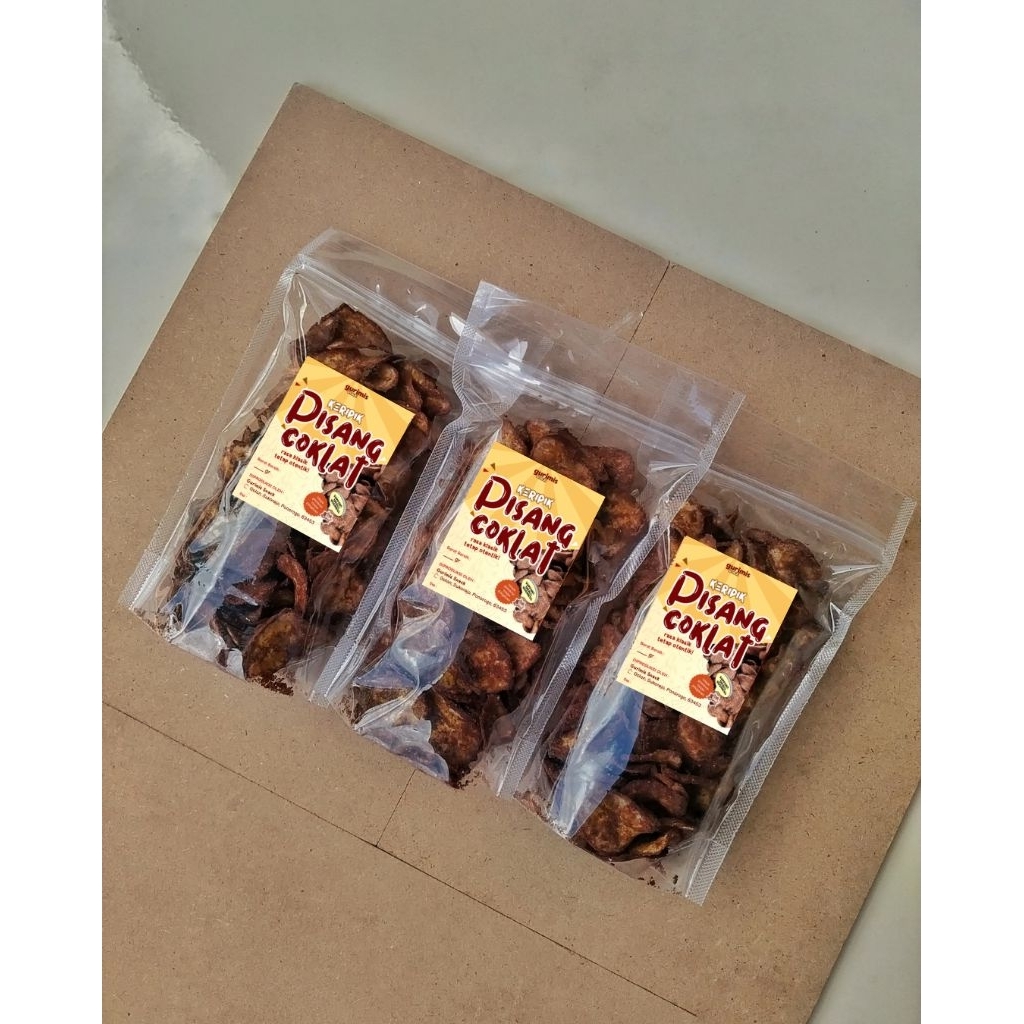 Keripik Pisang Coklat rasa dark coklat kemasan ziplock