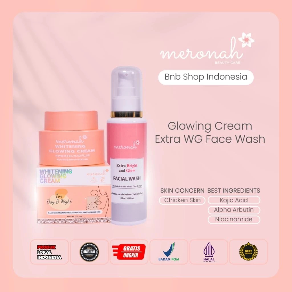 Meronah Whitening Glowing Cream 2in1 + Sabun Extra Glow Original 100%