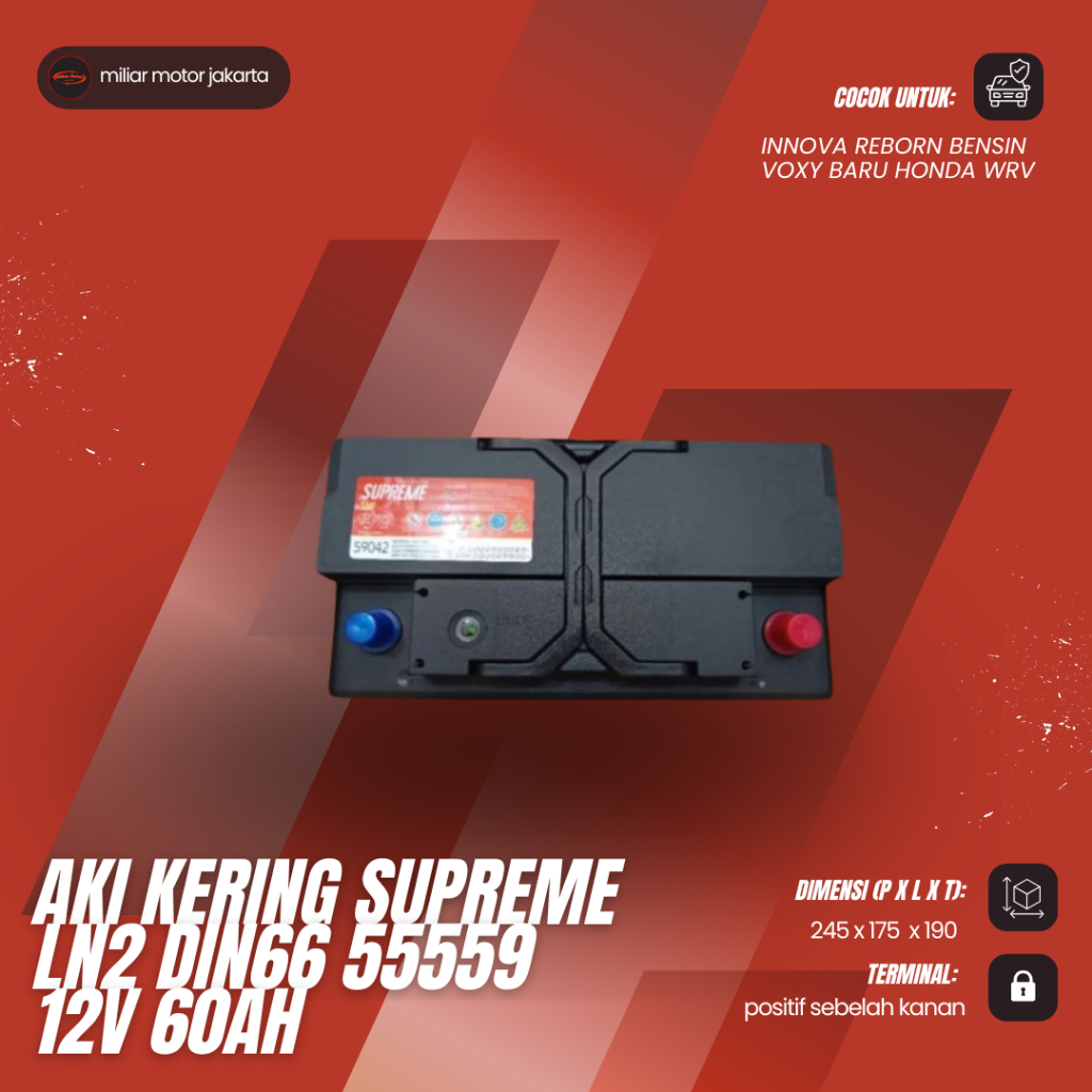Aki Kering Supreme LN2 DIN66 55559 12V 60Ah Innova Reborn Bensin Voxy Baru Honda WRV