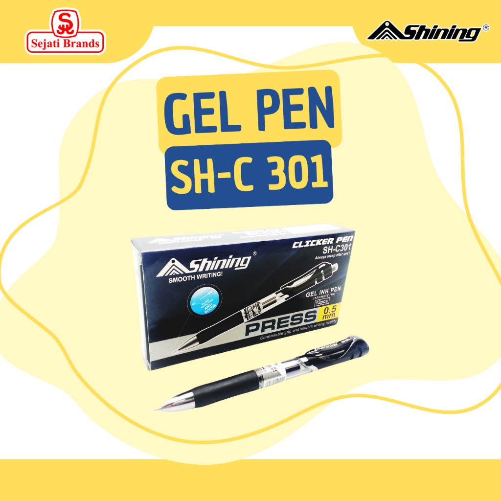 

Pulpen Shining Gel Pen SHC-301 1 Lusin/ Pulpen Gel 0.5mm Hitam model Cetek Tinta Tidak Mudah Bocor