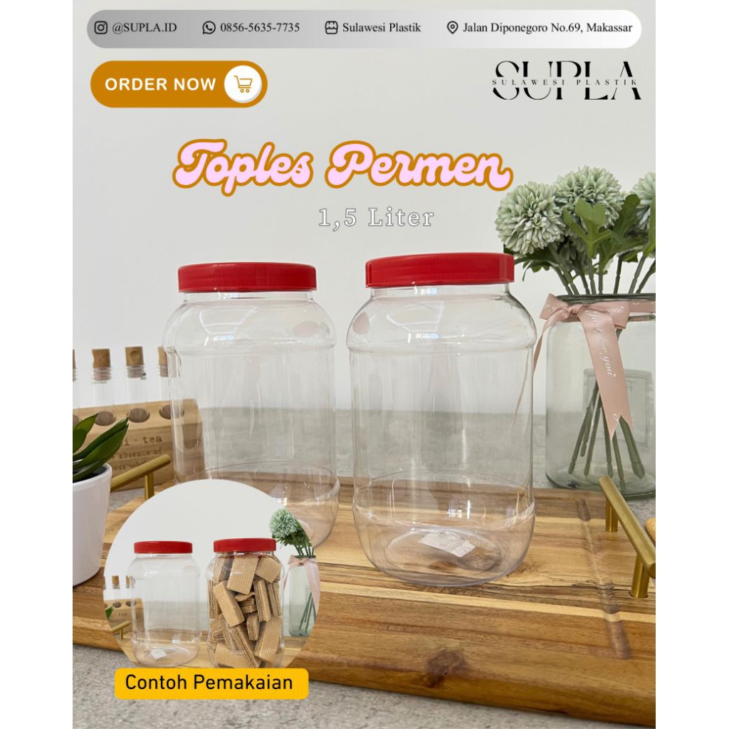 

Toples Permen 1.5 Liter | Toples Plastik | Toples Wafer | Toples 1 literan | Toples Cemilan | Toples Kue Kering | Toples Bening | Toples Tutup Merah