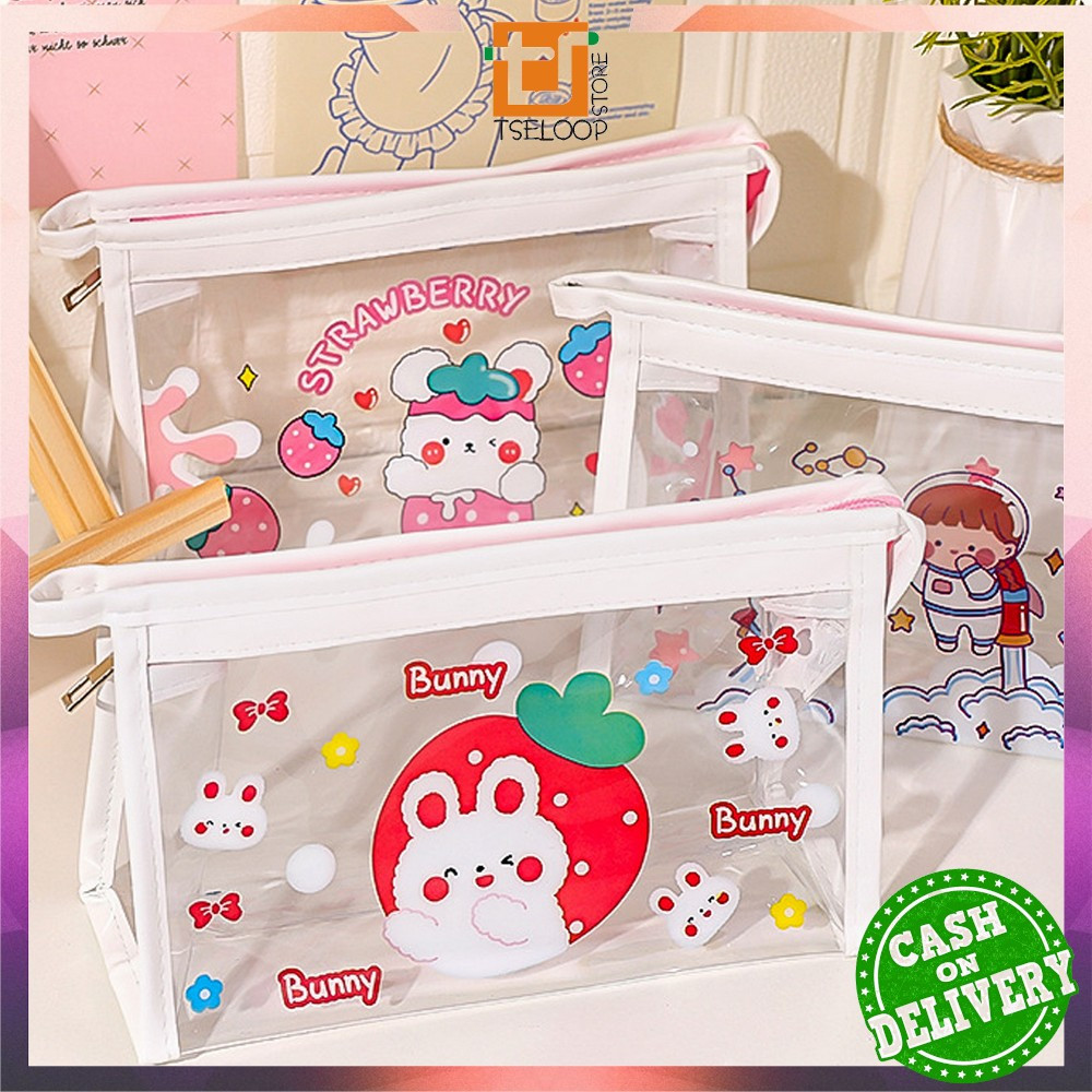 

EC OFM-A60 Tempat Pensil Transparan Motif Kartun Tas Pouch Kosmetik / Tas Kosmetik Travel Multifungsi Ala Korea Pouch Serbaguna