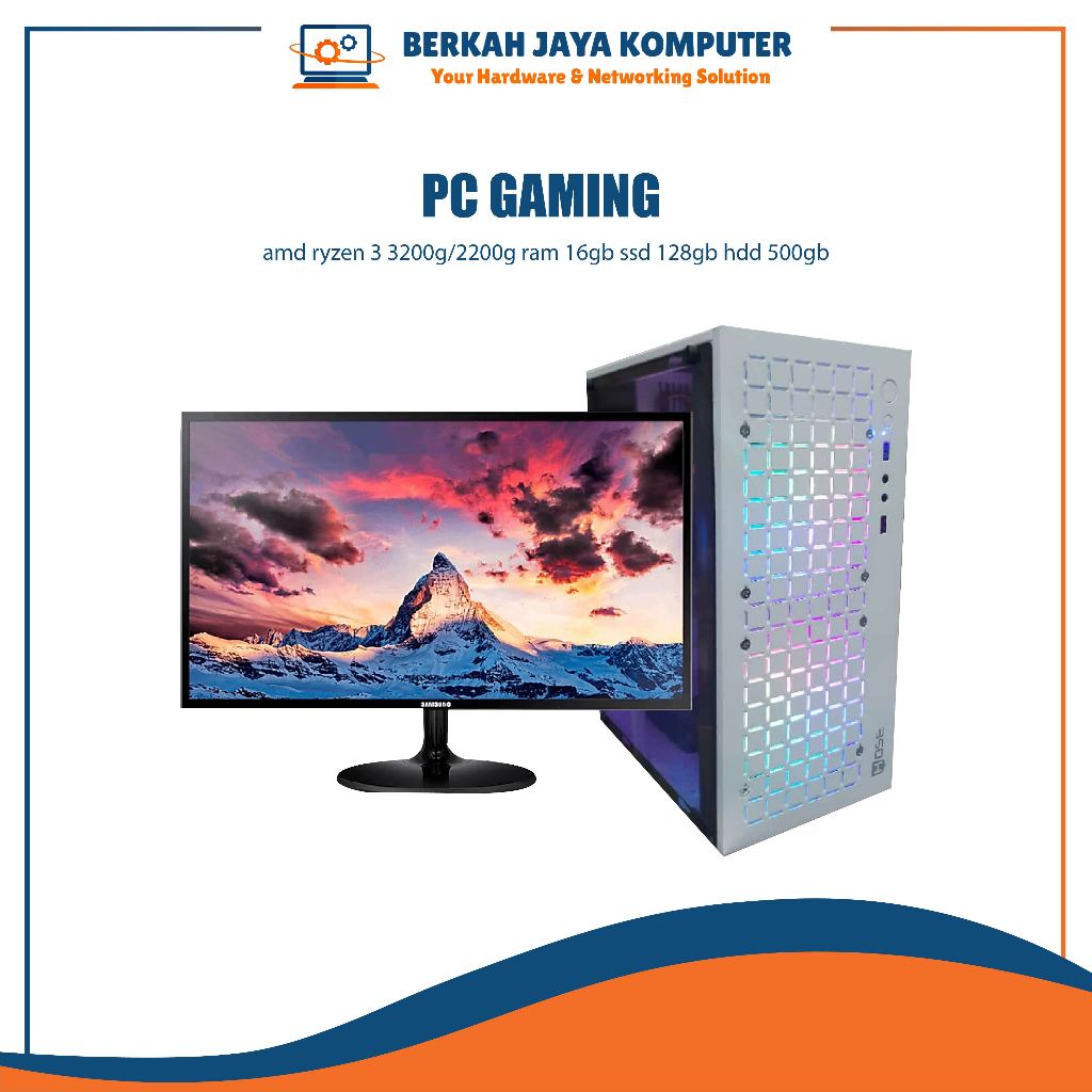 pc gaming amd ryzen 3 3200g/2200g ram 16gb ssd 128gb hdd 500gb