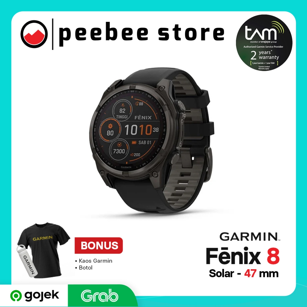 Garmin Fenix 8 Sapphire Solar 47mm Carbon Grey - Garansi Resmi TAM 2 Tahun