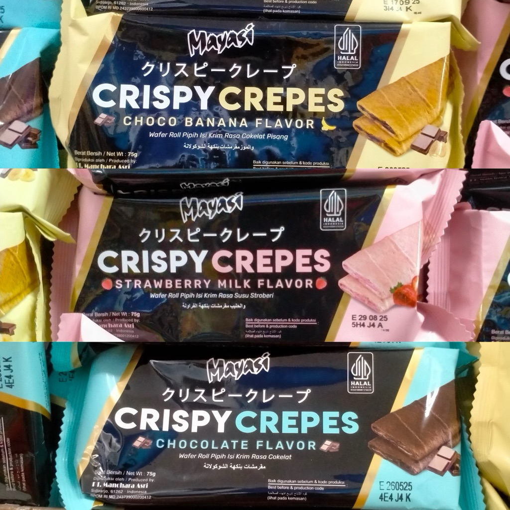 

Mayasi Crispy Crepes Strawberry Milk/Chocolate/Choco Banana 7gr
